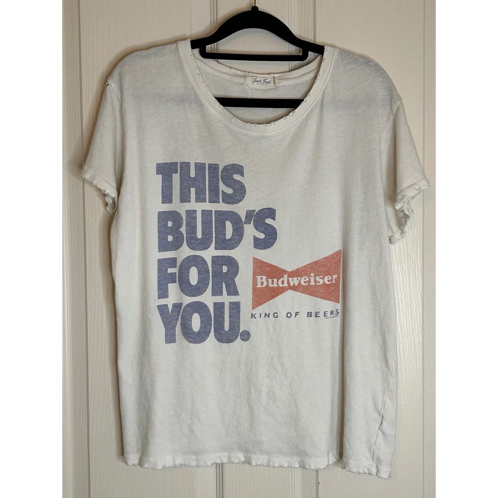 Junk Food Budweiser This Buds For You Distressed Graphic T-Shirt White Small
